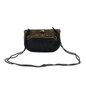 Gucci Beaded Black Silk Satin Pouch Style Crossbody